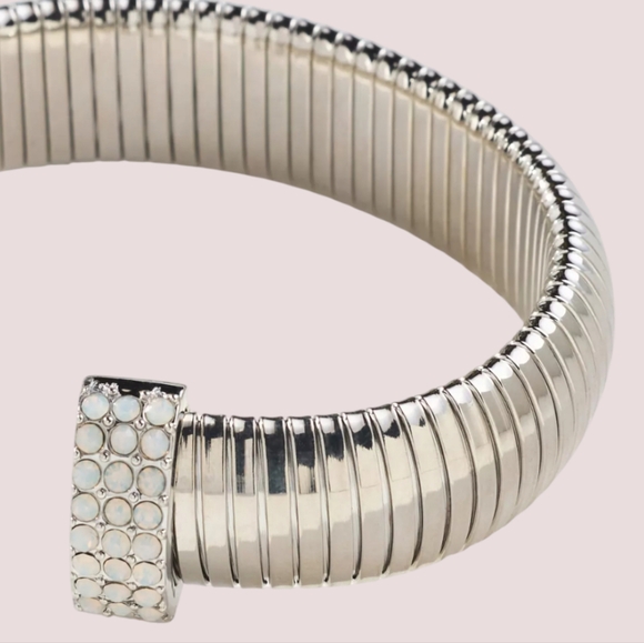 Anthropologie Jewelry - Anthropologie Ribbed Pavé Cuff Bracelet in Silver